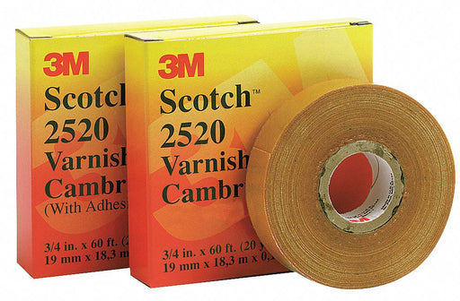 3M 2520-1X36YD Electrical Tape, 1 in Wd, 36 yd Lg, 8 mil Thick, Varnished Cotton Cloth, Rubber, Indoor, Yellow