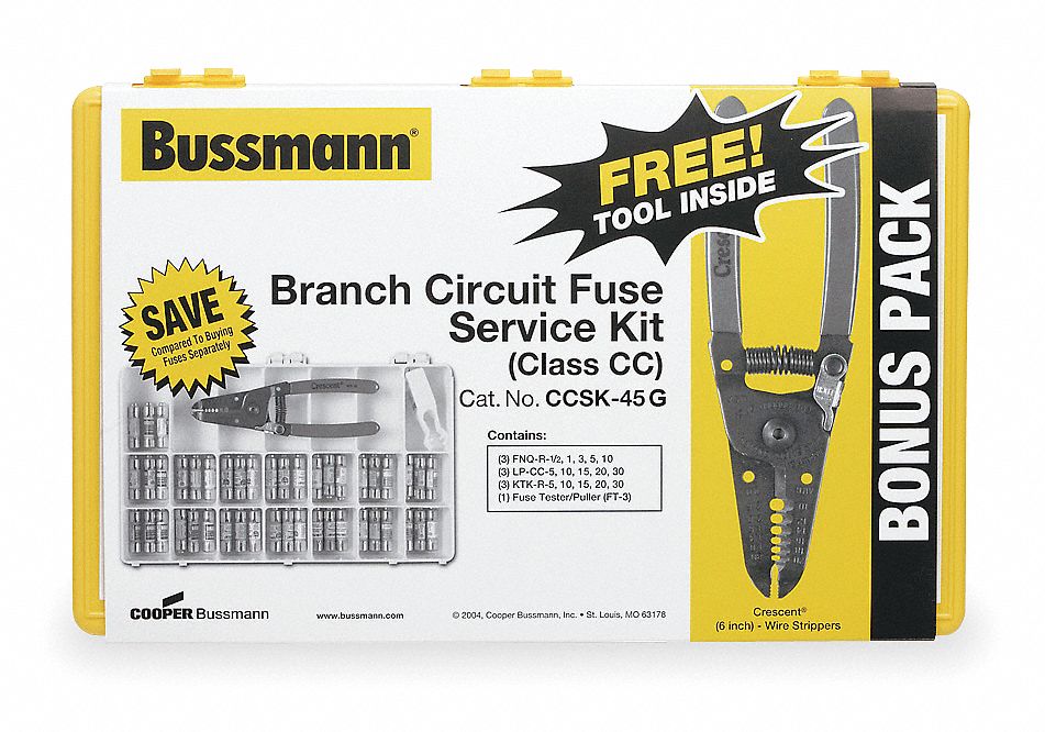 Bussmann CCSK-45 Fuse Kit, Includes Series FNQ-R/KTK-R/LP-CC, CC Fuses, 0.5 A – 30 A Range
