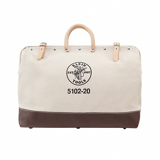 Klein 5102-20 Tool Bag 20 in W x 6 in D x 15 in H, Brown, Canvas, 1 Pockets, 1 Inside Pockets, Canvas