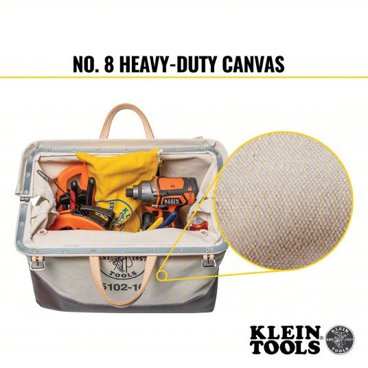 Klein 5102 - 16 Tool Bag Canvas, 1 Pockets, 16 in Overall Wd, 6 in Overall Dp, 14 in Overall Ht, Brown - KVM Tools Inc.KV5LL47
