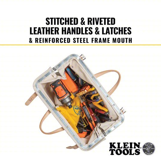 Klein 5102 - 16 Tool Bag Canvas, 1 Pockets, 16 in Overall Wd, 6 in Overall Dp, 14 in Overall Ht, Brown - KVM Tools Inc.KV5LL47
