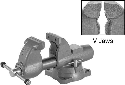 McMaster 5200A14 Heavy Duty Bench Vise Premium, Flat and V Jaws, Swivel Base, 6" Wide - KVM Tools Inc.KV5200A14