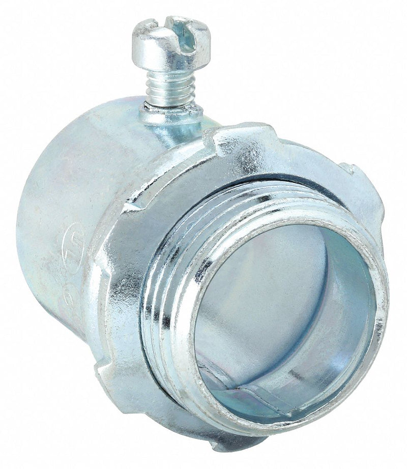 Raco 2002 Set Screw Conduit Connector, Steel, 1/2 in Trade Size, 1 13/32 in Overall Lg, Non-Insulated, Gray