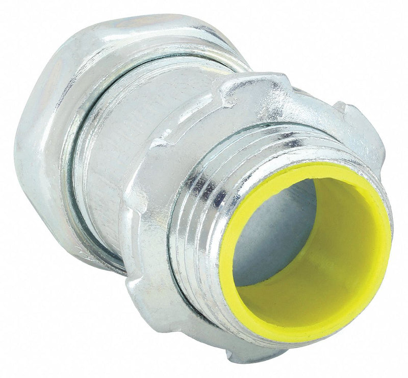 Raco 2915 Compression Conduit Connector, Steel, 1 1/4 in Trade Size, 2 1/8 in Overall Lg, Insulated, Gray