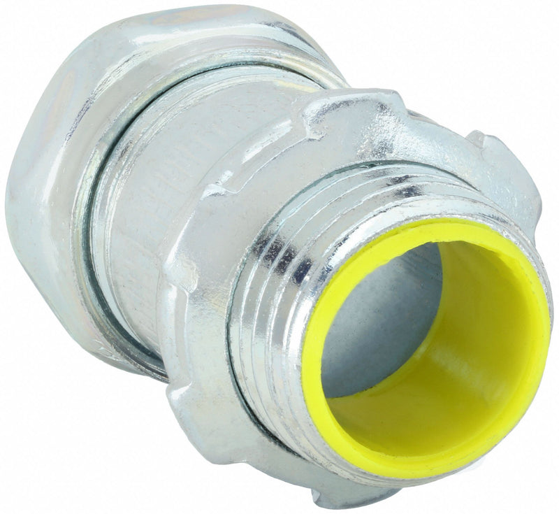 Raco 2914 Compression Conduit Connector, Steel, 1 in Trade Size, 1 29/32 in Overall Lg, Insulated, Gray