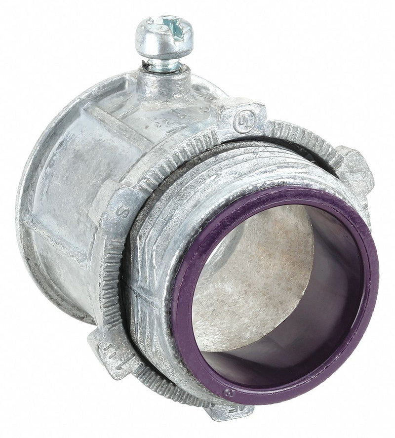Raco 2636 Set Screw Conduit Connector, Zinc, 1 in Trade Size, 1 17/32 in Overall Lg, Insulated, Gray