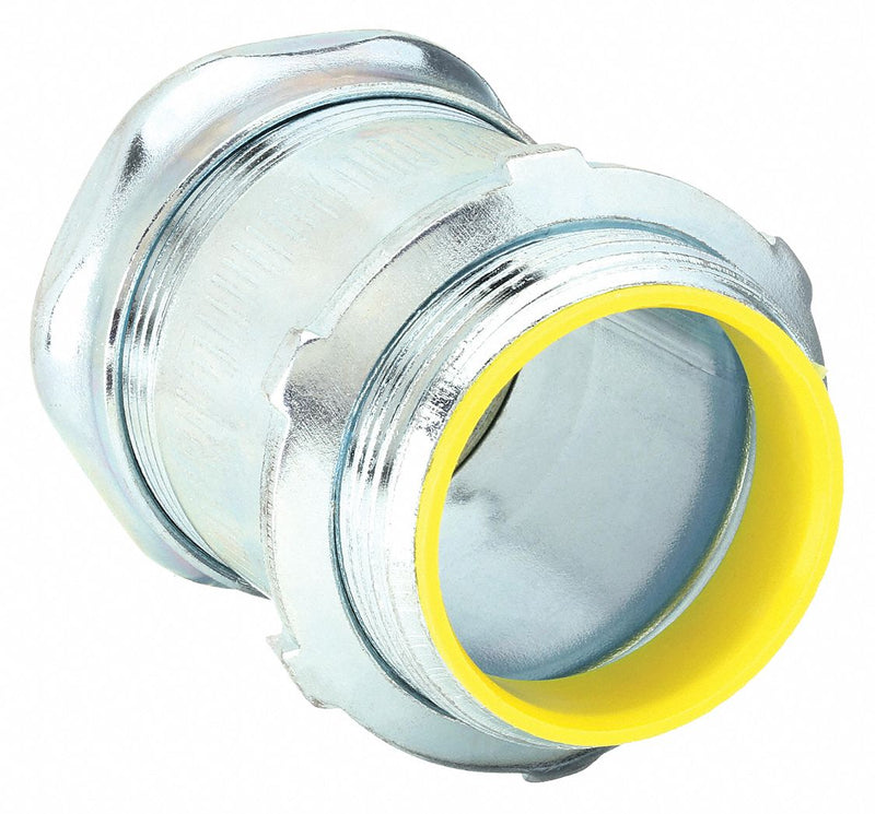Raco 2918 Compression Conduit Connector, Steel, 2 in Trade Size, 2 13/32 in Overall Lg, Insulated, Gray