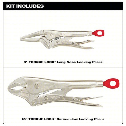 Milwaukee 48 - 22 - 3602 Locking Pliers Set Curved, 2 in Max Jaw Opening, 6 in_10 in Overall Lg, 6 in_10 in Jaw Lg - KVM Tools Inc.KV52AY50
