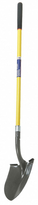 Ability One 5120-01-611-8059 Round Point Shovel, Steel Blade, 14 ga, Straight Fiberglass Handle, 48 in