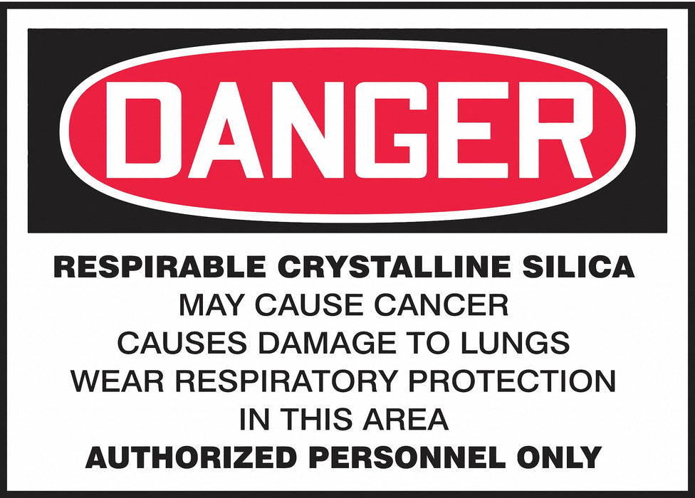 Accuform LCAW119VSP Respirable Crystalline Silica Danger Safety Label, Vinyl Adhesive, 5 in W x 3-1/2 in H, OSHA Traditional, 5 PK