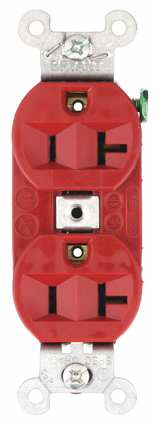 Bryant 5362BRED Straight Blade Receptacle, Duplex, 5-20R, 20A, 125V AC, Red