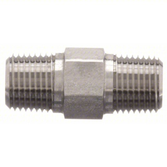 Parker 1/4 FF - SS Hydraulic Hose Adapter 1/4 in x 1/4 in Fitting Size, Male x Male, NPTF x NPTF, Rigid, Straight - KVM Tools Inc.KV52JF60