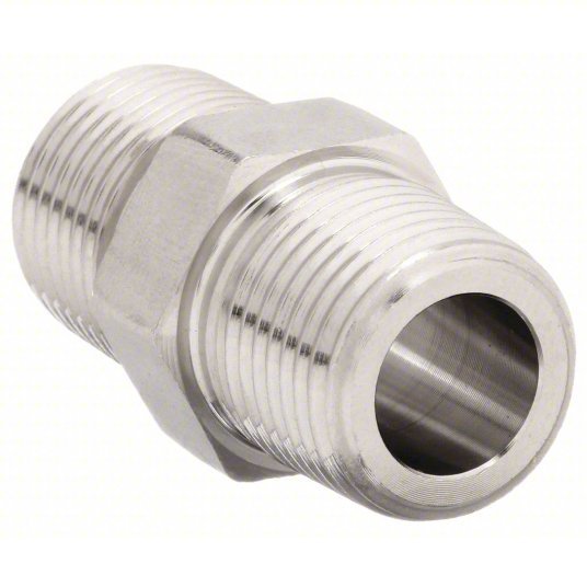 Parker 3/8 FF - SS Hydraulic Hose Adapter 3/8 in x 3/8 in Fitting Size, Male x Male, NPTF x NPTF, Rigid, Straight PK10 - KVM Tools Inc.KV52JF61