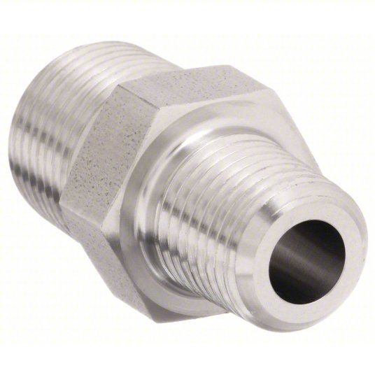 Parker 3/8 X 1/4 FF - SS Hydraulic Hose Adapter 3/8 in x 1/4 in Fitting Size, Male x Male, NPTF x NPTF, Rigid, Straight PK5 - KVM Tools Inc.KV52JF69