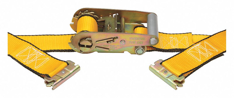 Kinedyne 531211GRA E-Track Ratchet Tie Down Strap, 2 in W x 12 ft L, Yellow Polyester, 1,500 lb WLL, 4,400 lb/in Break