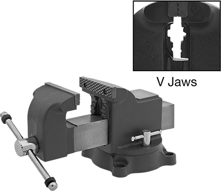 McMaster 5310A6 Bench Vise Economy, Flat and V Jaws, 8" Wide Flat Jaw, Swivel Base - KVM Tools Inc.KV5310A6