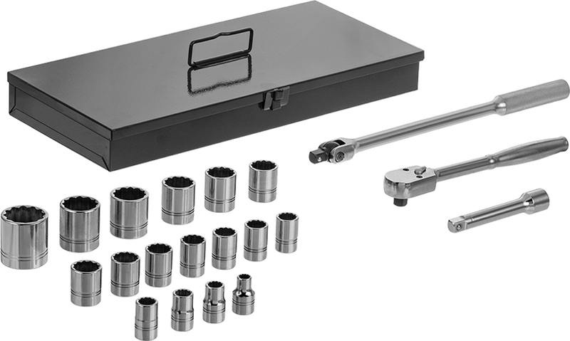 McMaster 53195A74 12-Point Socket Set with Drive Tools, 1/2" Square Drive, 20 Pieces