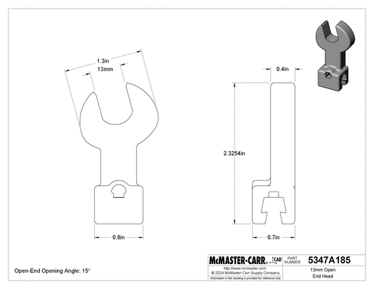 McMaster 5347A185 13 mm Drive Size Hex Open End Head for Changeable-Head Torque Wrench
