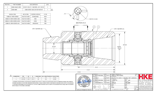 HIKALIBRE 5388 - DC - RRH - SERIES VALVE, KELLYCOCK, 9.50 OD x 3.07 ID x 15.25 SH - SH, 7 5/8 RRH, BXP, 15,000 PSI WP, MANUAL, CLASS 2 - KVM Tools Inc.KV5388 - DC - RRH