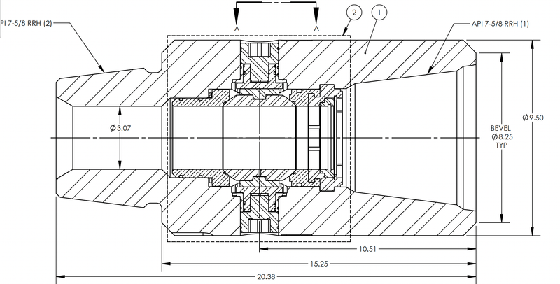 HIKALIBRE 5388 - DC - RRH - SERIES VALVE, KELLYCOCK, 9.50 OD x 3.07 ID x 15.25 SH - SH, 7 5/8 RRH, BXP, 15,000 PSI WP, MANUAL, CLASS 2 - KVM Tools Inc.KV5388 - DC - RRH