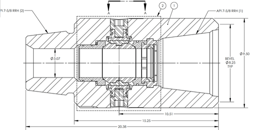 HIKALIBRE 5388 - DC - RRH - SERIES VALVE, KELLYCOCK, 9.50 OD x 3.07 ID x 15.25 SH - SH, 7 5/8 RRH, BXP, 15,000 PSI WP, MANUAL, CLASS 2 - KVM Tools Inc.KV5388 - DC - RRH