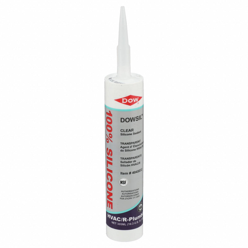Dowsil 4045032 HVAC/R Silicone Sealant, Clear, 10 oz Cartridge, 600% Elongation, -40 to 350°F, FDA 21 CFR 177.2600