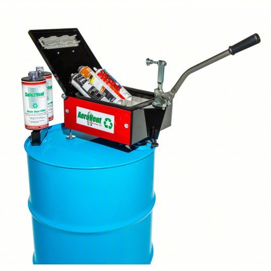 Newstripe 10004721 Aerosol Can Recycling System 3 Can Capacity, 96% Biodegradable Drum Vent Filter Features - KVM Tools Inc.KV53JT43
