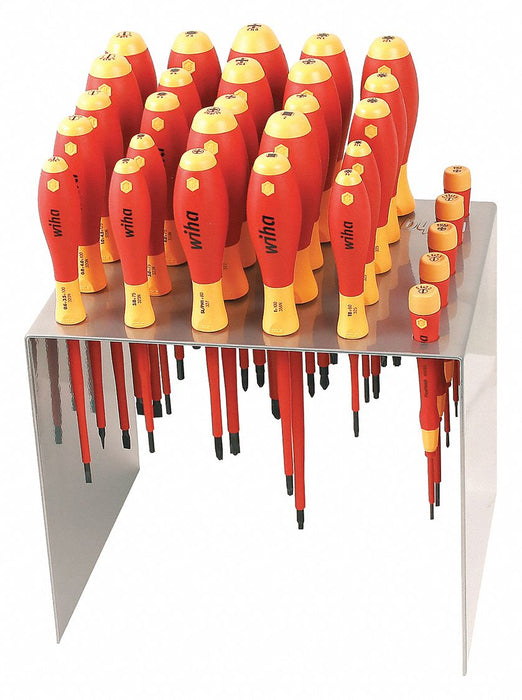 Wiha 32199 Insulated Screwdriver Set, 30 Pieces, Phillips/Slotted/Square Tip, Rack, 1000V