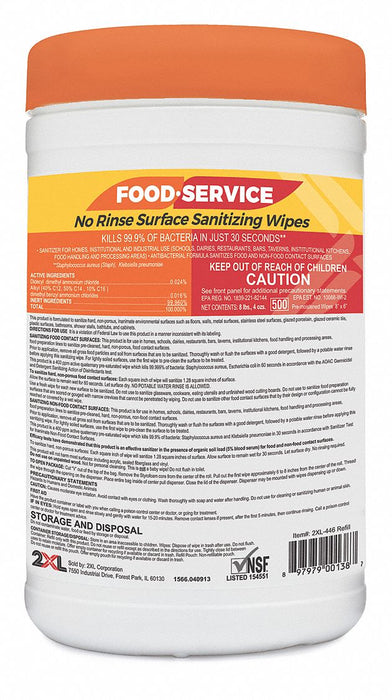 2XL 2XL-447 Sanitizing Wipes, Canister, Ready to Use, Wipe, Quat, 10 in x 6 in Sheet Size, Fresh, 6 PK