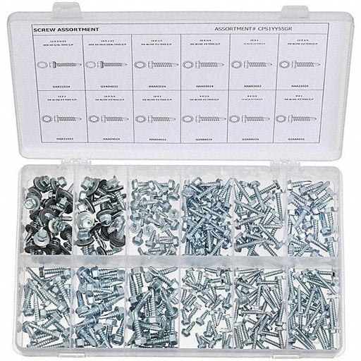 KVM Tools CPS1YY55GR Self - Drilling Screw Assortment Hex Washer, Zinc - Plated, Steel, External Hex, 295 Pieces, 12 Sizes - KVM Tools Inc.KV53WR12