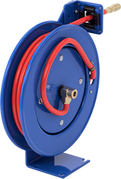 McMaster 5476K111 Air Hose Reel, Red, with Brass 1/4 Quick-Disconnect Socket x 3/8 NPT Fittings, 35 Feet Long