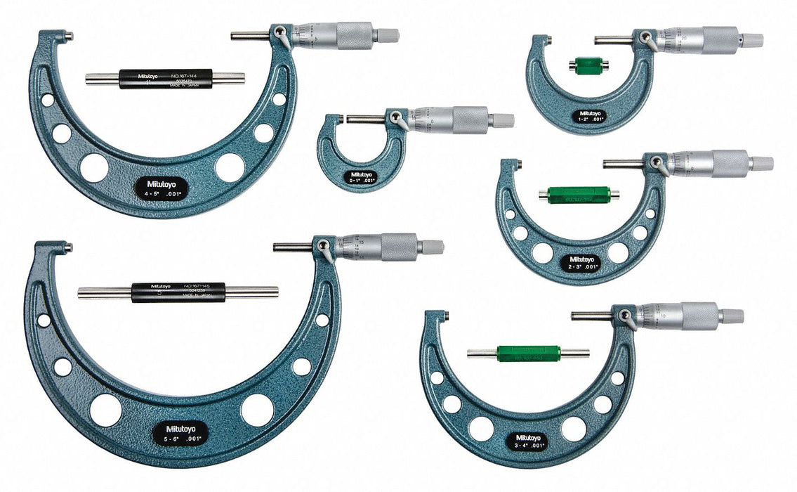 Mitutoyo 103-904-10 Mechanical Outside Micrometer Set: 0 in to 6 in, Inch