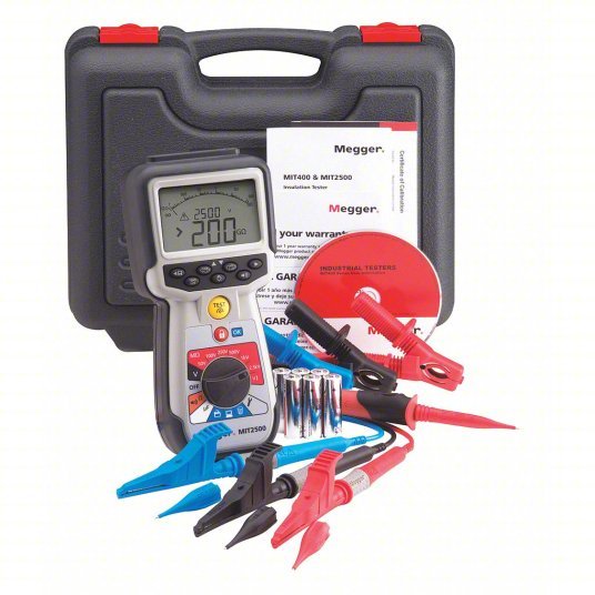 Megger MIT2500 Insulation Tester 10 gigohm to 200 gigohm, CAT IV 600V, Battery, Digital, LCD, 2 Digits - KVM Tools Inc.KV54JH70
