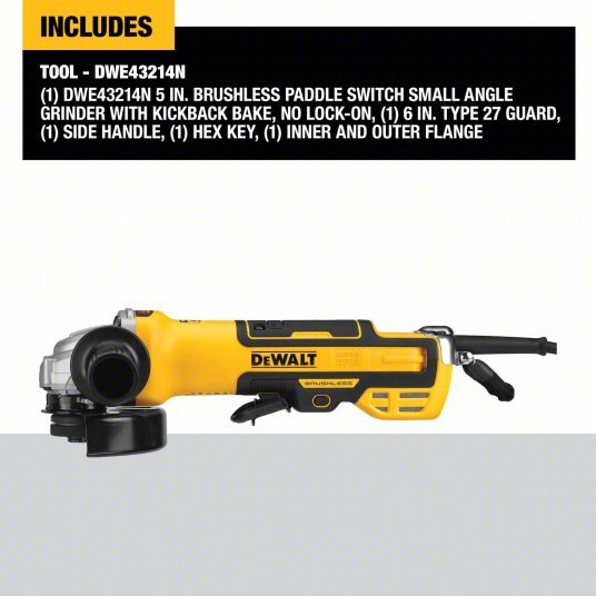 DeWalt DWE43214N Angle Grinder 13A, 10,500 RPM Max. Speed, Paddle, 5 in Wheel Dia - KVM Tools Inc.KV54JJ49