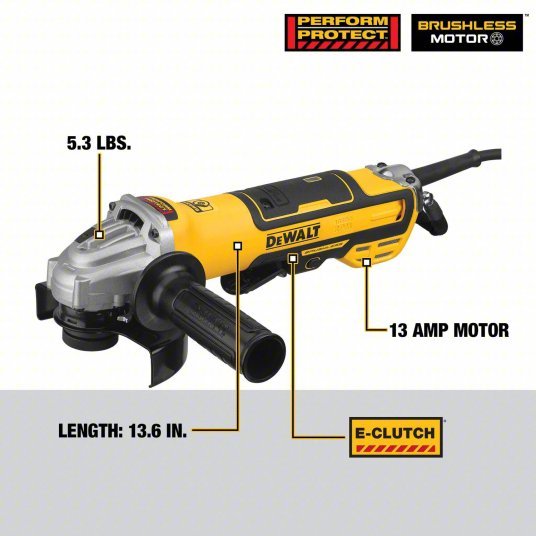 DeWalt DWE43214N Angle Grinder 13A, 10,500 RPM Max. Speed, Paddle, 5 in Wheel Dia - KVM Tools Inc.KV54JJ49