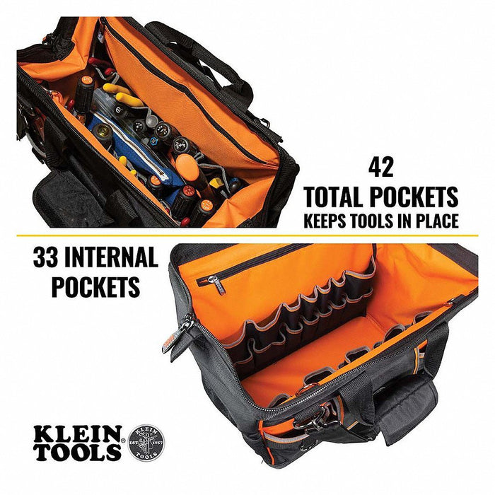 Klein 55469 Tool Bag 17 1/2 in W x 10 in D x 16 in H, Black, Polyester, 42 Pockets, Polyester - KVM Tools Inc.KV259G14