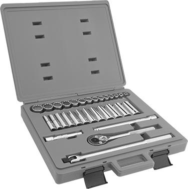 McMaster 5573A15 1/2" Square Drive Socket Set with Drive Tools, 12 - Point, 30 Pieces - KVM Tools Inc.KV5573A15