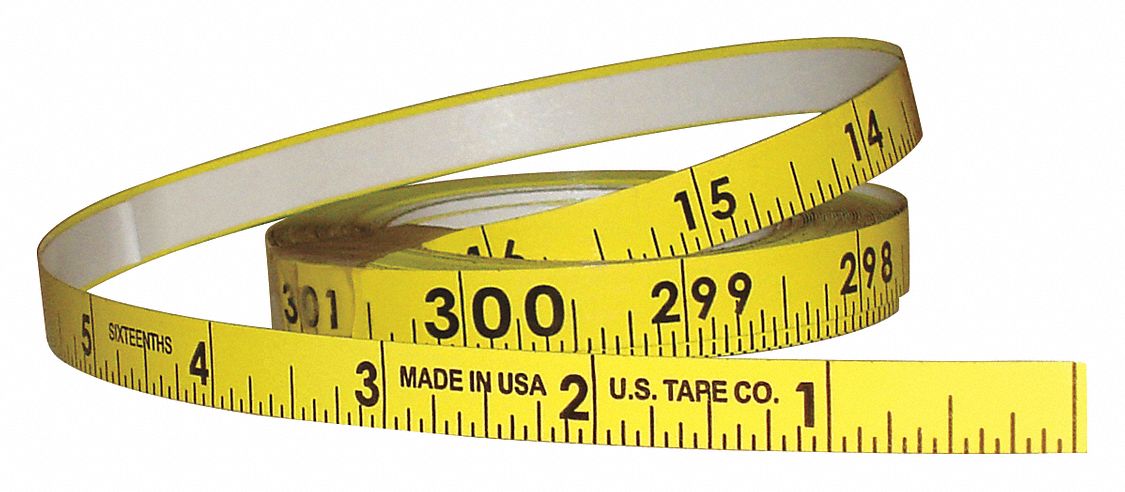 U.S. Tape 58502 Adhesive Backed Tape Measure, SAE, 25 ft, Yellow