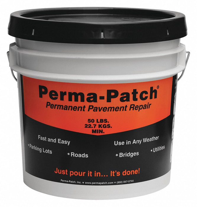 Perma-Patch PP-50-CP Cold Patch, Limestone Asphalt Mix, 50 lb Pail, No VOC, Black