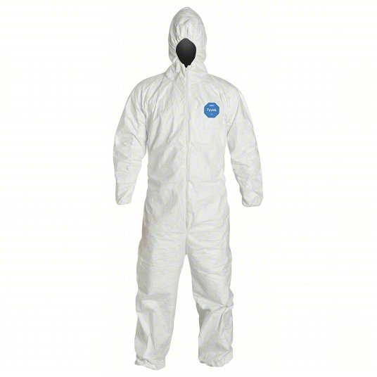 Dupont TY127SWHLG002500 Disposable Coveralls L, Tyvek® 400, Elastic Wrist, Elastic Ankle, White, Serged Seam, 25 PK - KVM Tools Inc.KV6LY35