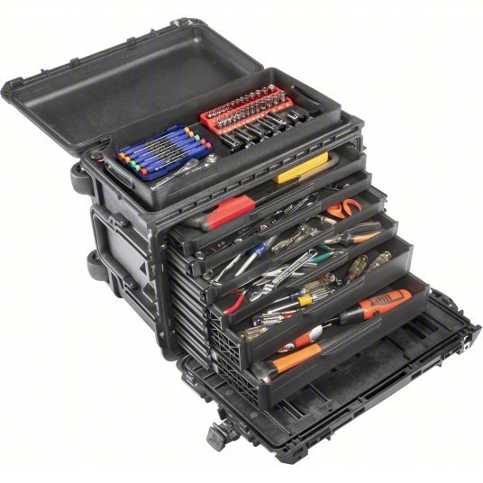 Pelican 004500-0610-110 Rolling Tool Box 16 in Overall Wd, 25 in Overall Dp, 19 in Overall Ht, Black - KVM Tools Inc.KV55HF15