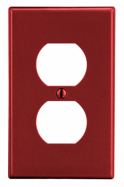 Hubbell P8R Duplex Receptacle Wall Plate, 1-Gang, Plastic, Satin Finish, Red