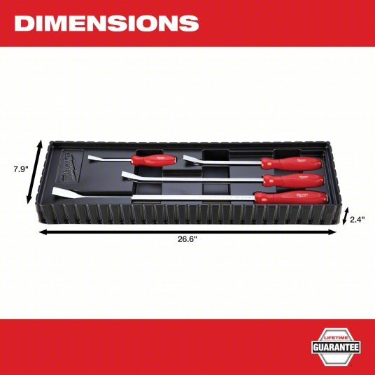 Milwaukee 48 - 22 - 9214 Pry Bar Set Wedge End, 8,12,18,24 in Overall Lg, 1/2 in,3/4 in,1 1/4 in Bar Wd, 4 Pieces - KVM Tools Inc.KV55MN31