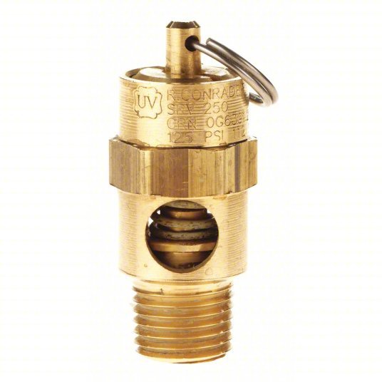 Conrader SRV250 - 14 - 100 SST Air Safety Valve Soft Seat, 1/4 in (M)NPT Inlet (In.), 1/4 in (F)NPT Outlet (In.), Brass - KVM Tools Inc.KV55RU82