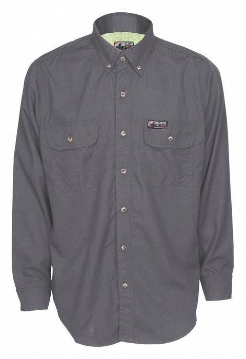 MCR Safety SBS1001S Flame-Resistant Collared Shirt, 8.9 cal/sq cm ATPV, Men's, Regular, S, Long, Gray