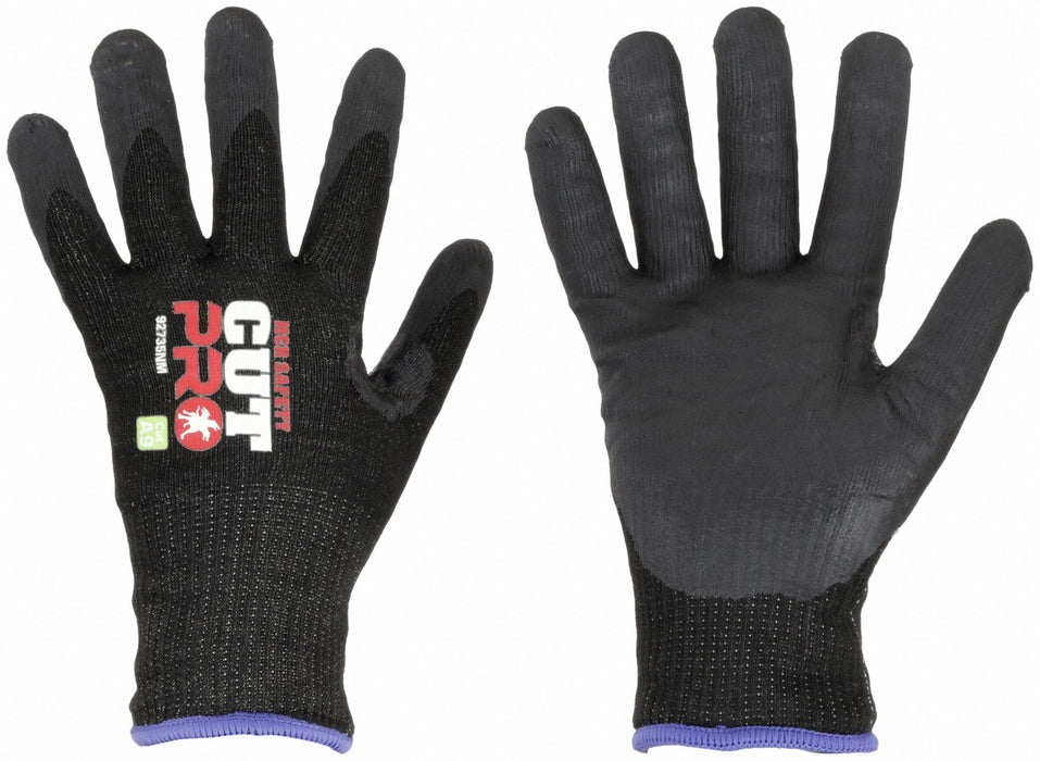 MCR Safety 92735NM Cut-Resistant Gloves, M (8), ANSI Cut Level A9, HyperMax Knit, Nitrile Dipped Palm, 15 ga, Black, 12 PK
