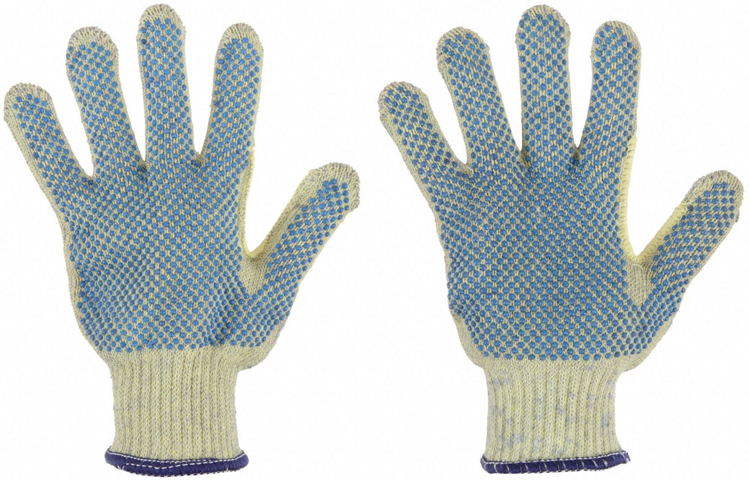 MCR Safety 93859M Cut-Resistant Gloves, M (8), ANSI Cut Level A7, Kevlar, PVC Dotted Full Coating, 7 ga, Blue/Yellow, 12 PK