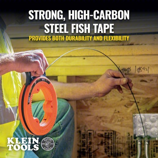Klein 56331 Steel Fish Tape 50 ft Lg, Flat Tape Shape, Formed Hook End Style, 7 in Case Dia - KVM Tools Inc.KV806FF7