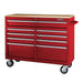 KVM Tools Yukon KV57805 46 in. 9 Drawer Mobile Storage Cabinet with Solid Wood Top, Red - KVM Tools Inc.KV57805