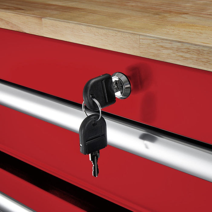 KVM Tools Yukon KV57805 46 in. 9 Drawer Mobile Storage Cabinet with Solid Wood Top, Red - KVM Tools Inc.KV57805